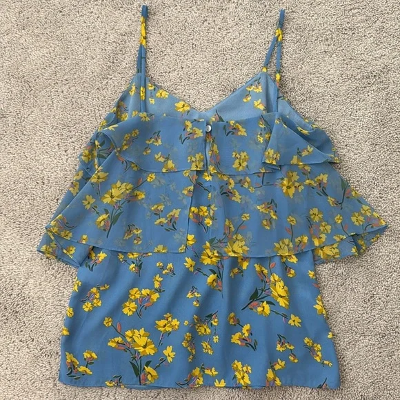 Goen.J Floral Ruffle Top | Size Small (4) | Blue & Yellow - Picture 4 of 6